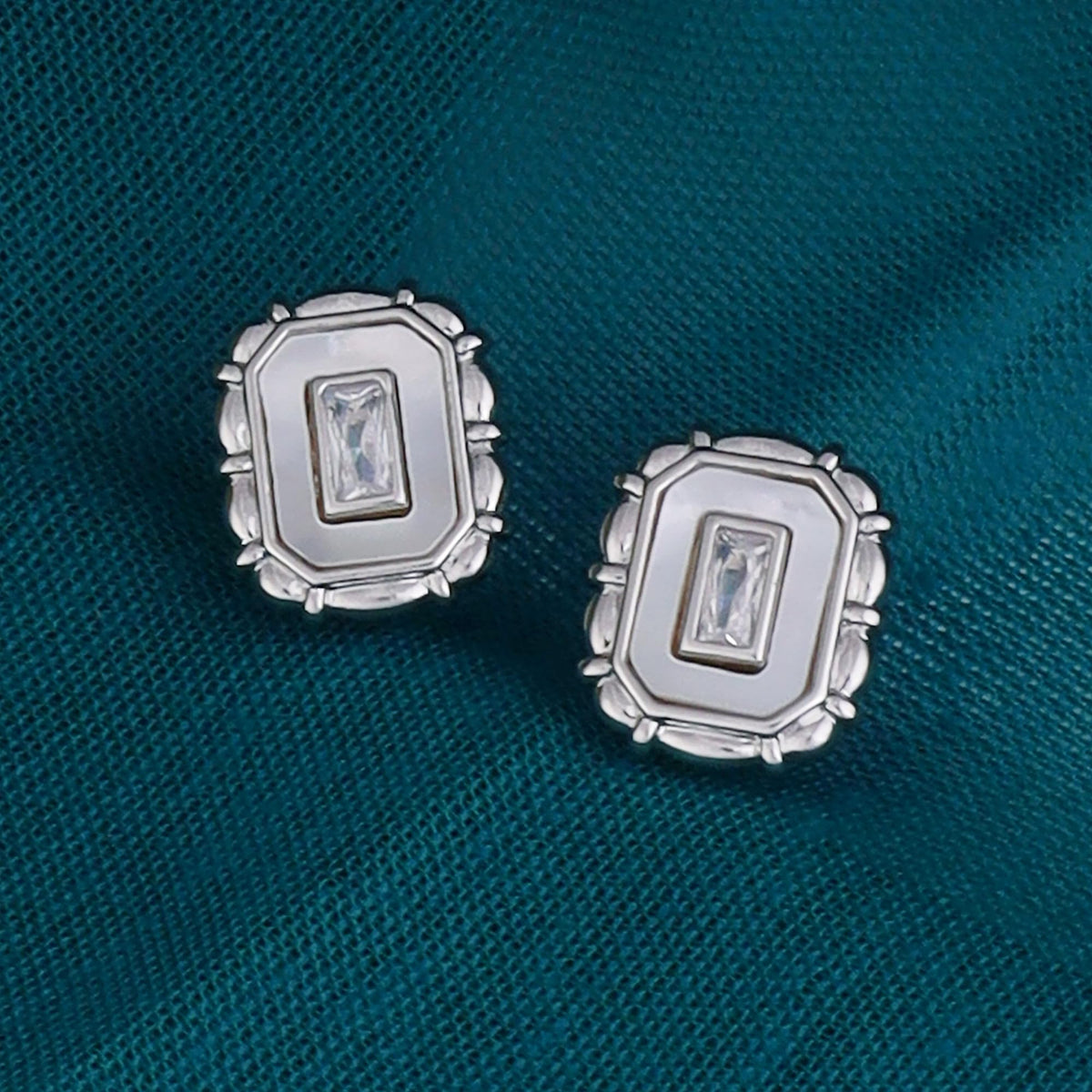 Saloni Fashion Jewellery Round Mother Pearl Silver Plated Combo Set of 2 Stud Earring For Women