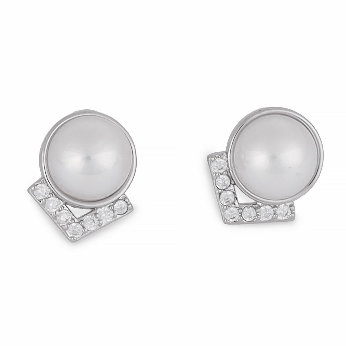 Saloni Fashion Jewellery Round Mother Pearl Silver Plated Combo Set of 2 Stud Earring For Women