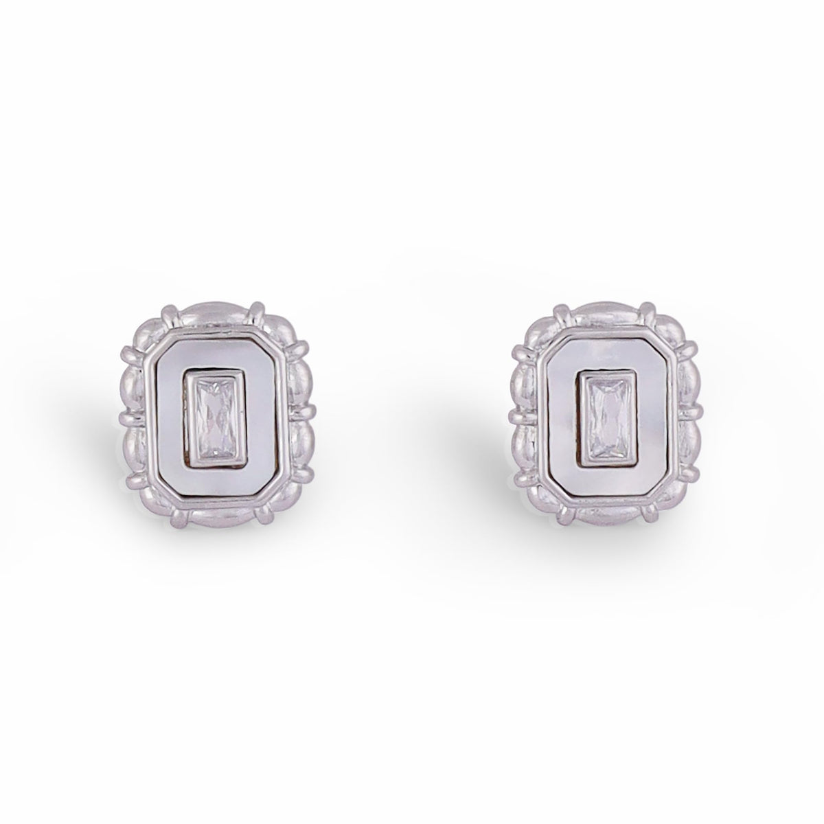 Saloni Fashion Jewellery Round Mother Pearl Silver Plated Combo Set of 2 Stud Earring For Women