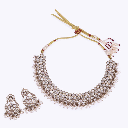 Saloni Fashion Jewellery Round Shape and Pearls Guchha Gold Plated Choker Necklace Set For Women and Girls
