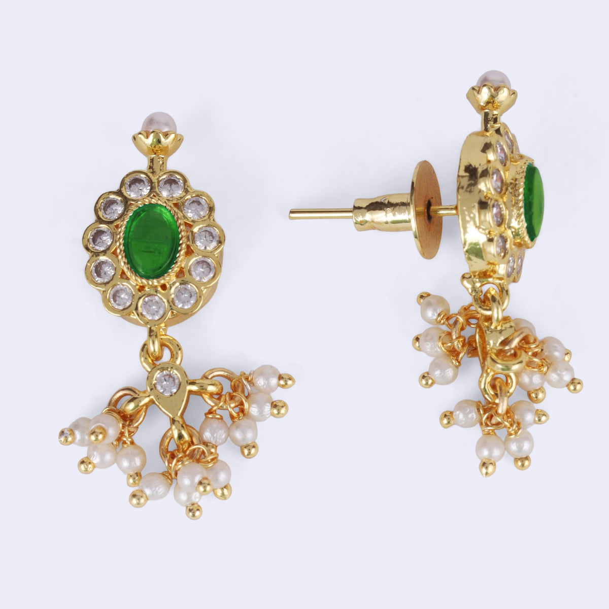 Saloni Fashion Jewellery Round Shape and Small Golden Ball Green Kundan Stone Antique Gold Plated Brass Choker Necklace Set For Women and Girls