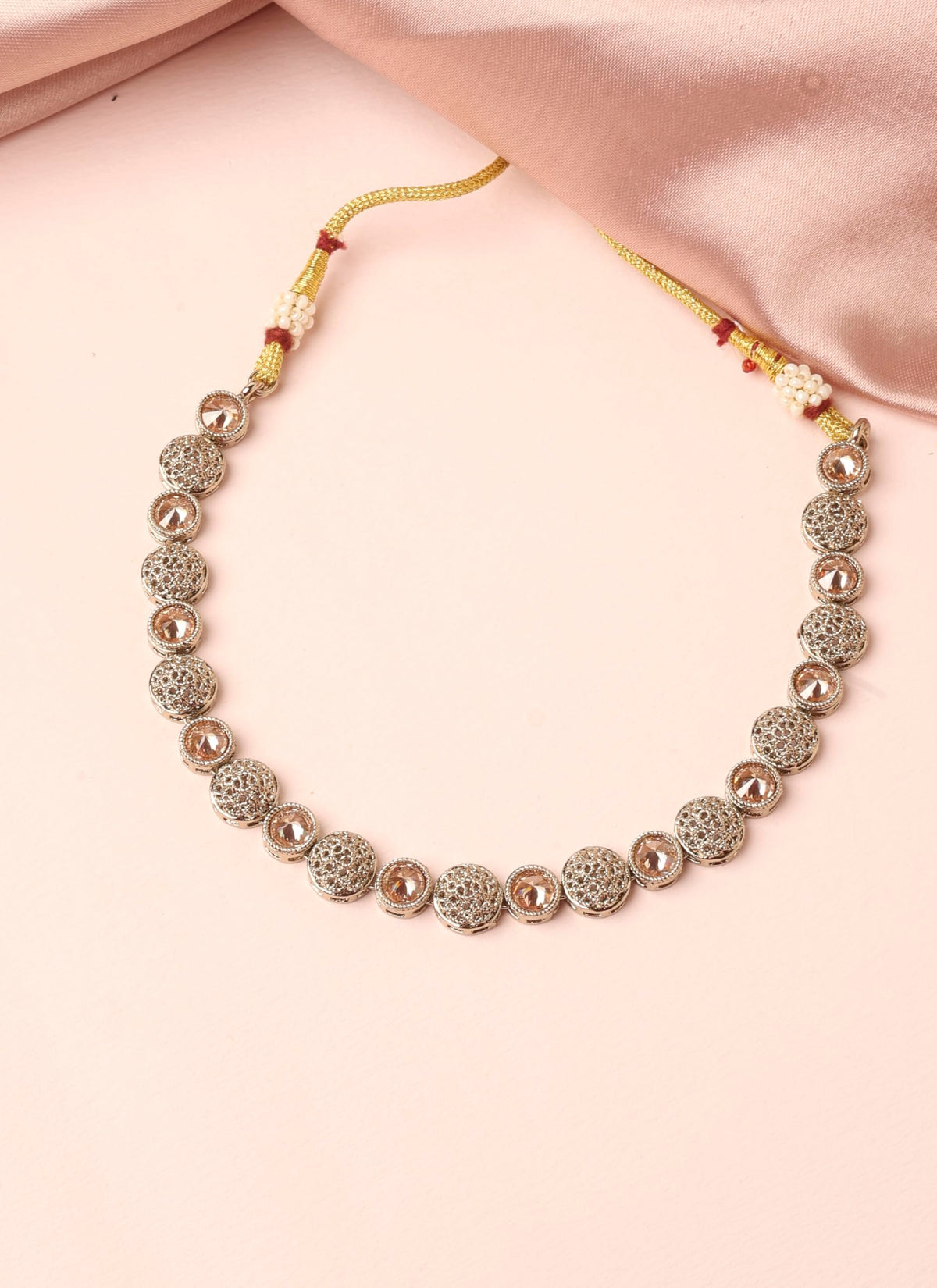 Saloni Fashion Jewellery Round Shape Brown Kundan Stone Antique Gold Plated Choker Brass Necklace With Maang Tikka For Women and Girls