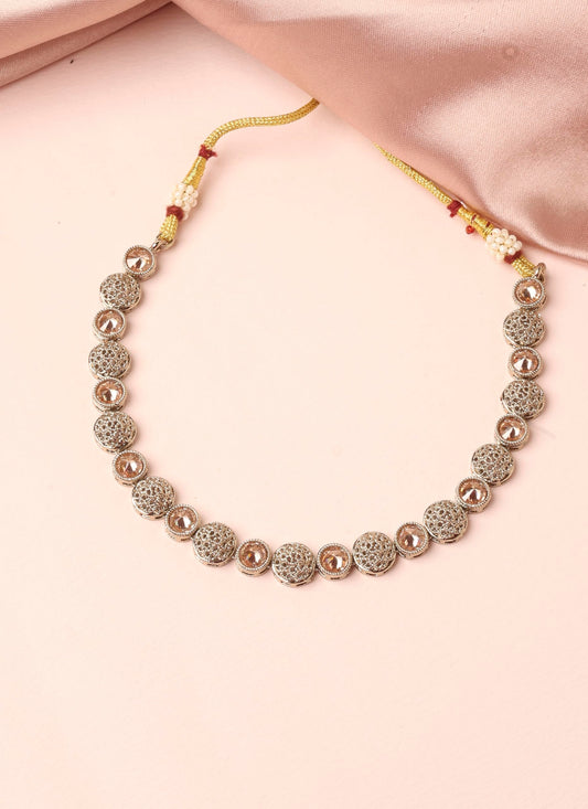 Saloni Fashion Jewellery Round Shape Brown Kundan Stone Antique Gold Plated Choker Brass Necklace With Maang Tikka For Women and Girls