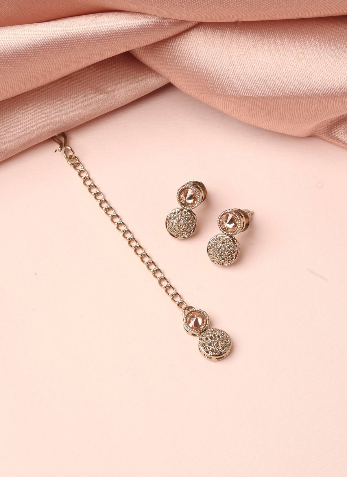Saloni Fashion Jewellery Round Shape Brown Kundan Stone Antique Gold Plated Choker Brass Necklace With Maang Tikka For Women and Girls
