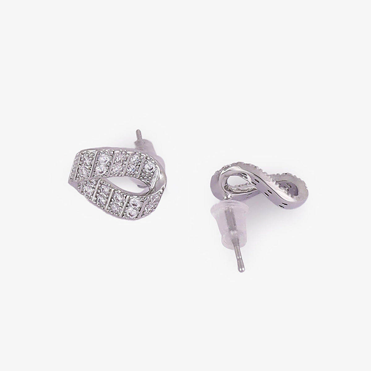 Saloni Fashion Jewellery Round Shape CZ Silver Plated Stud Earring For Women - view 4