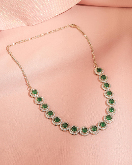Saloni Fashion Jewellery Round Shape CZ Studded Antique Gold Plated Green Uncut Kundan Stone Brass Choker Necklace Set For Women and Girls