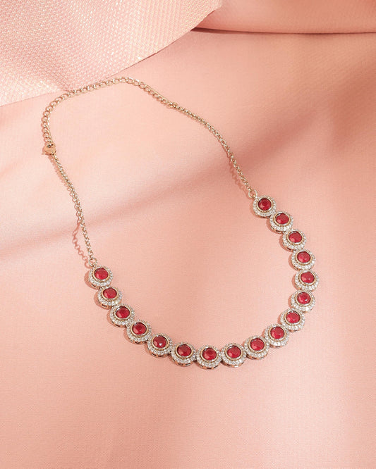 Saloni Fashion Jewellery Round Shape CZ Studded Antique Gold Plated Red Uncut Kundan Stone Brass Choker Necklace Set For Women and Girls