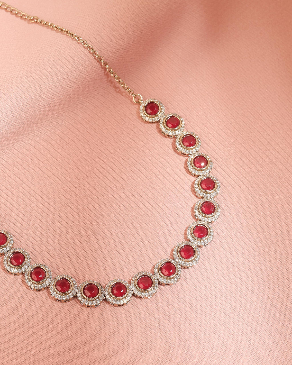 Saloni Fashion Jewellery Round Shape CZ Studded Antique Gold Plated Red Uncut Kundan Stone Brass Choker Necklace Set For Women and Girls