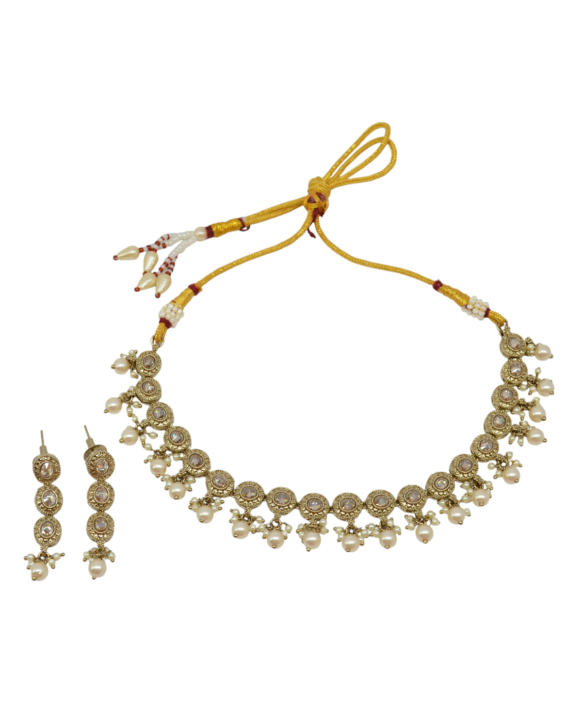 Round Shape Pearl Guchha Antique Gold Plated Brown Uncut Kundan Stone Brass | Saloni Fashion Jewellery, Mumbai
