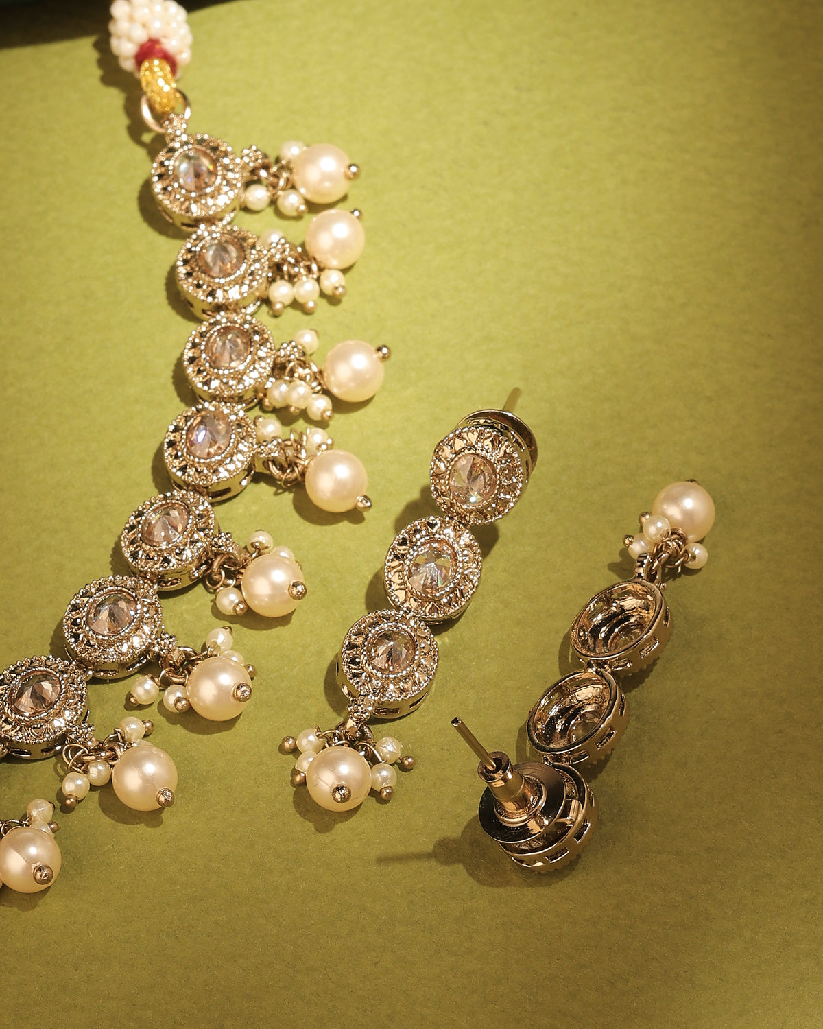 Round Shape Pearl Guchha Antique Gold Plated Brown Uncut Kundan - back view | Saloni Fashion Jewellery, Mumbai
