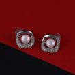 Saloni Fashion Jewellery Round Shape Pearl Silver Plated Stud Earring For Women