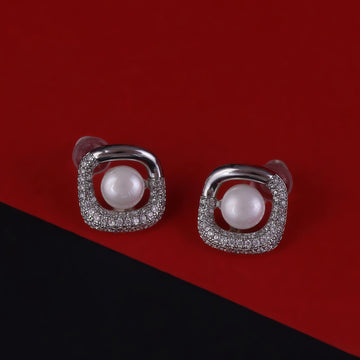 Saloni Fashion Jewellery Round Shape Pearl Silver Plated Stud Earring For Women