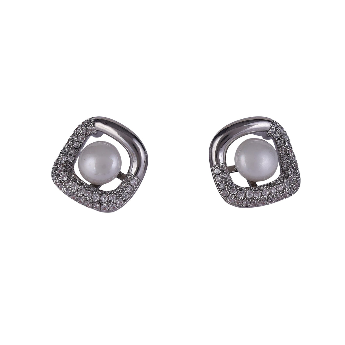 Saloni Fashion Jewellery Round Shape Pearl Silver Plated Stud Earring For Women - view 2