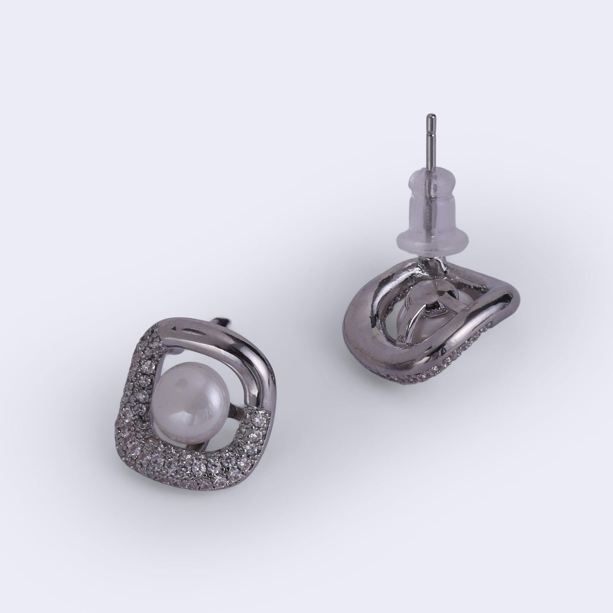 Saloni Fashion Jewellery Round Shape Pearl Silver Plated Stud Earring For Women - view 3