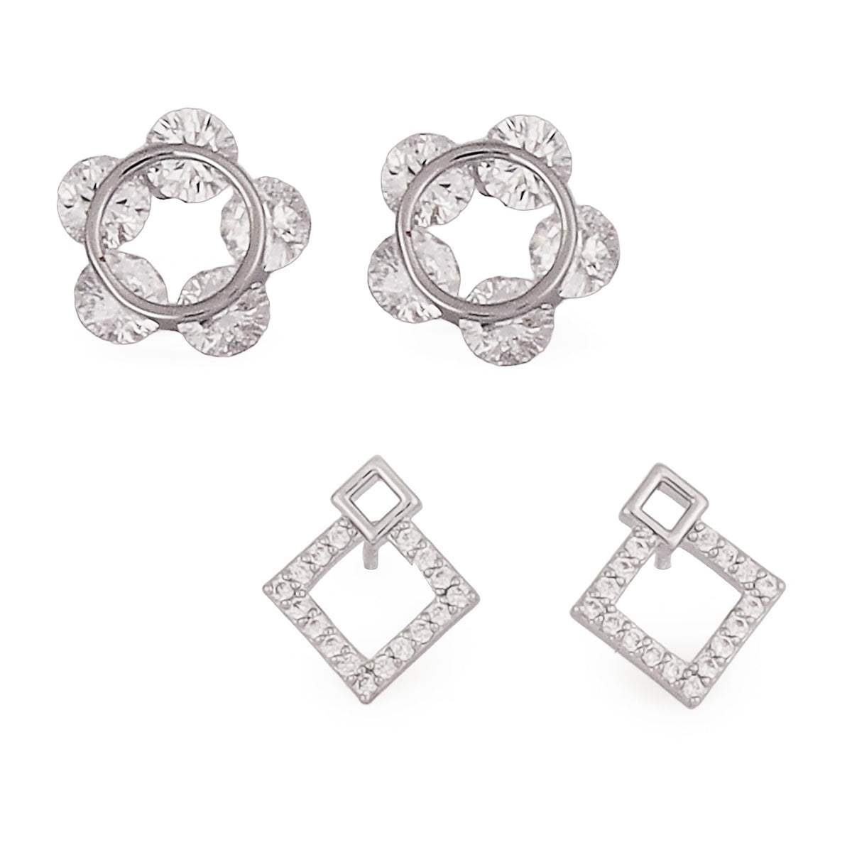 Saloni Fashion Jewellery Round Shape Silver Plated Combo Set of 2 Stud Earring For Women - view 2