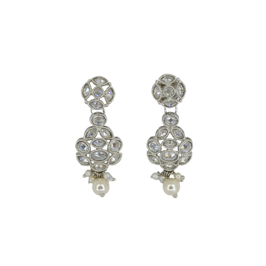 Saloni Fashion Jewellery Round Shape Silver Plated White Pearl Kundan Stone Dangle Earring For Women and Girls
