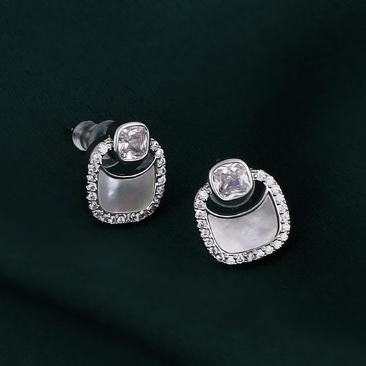 Saloni Fashion Jewellery Round Shape Studded CZ Silver Plated Stud Earring For Women