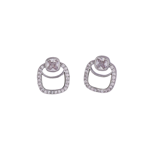 Saloni Fashion Jewellery Round Shape Studded CZ Silver Plated Stud Earring For Women