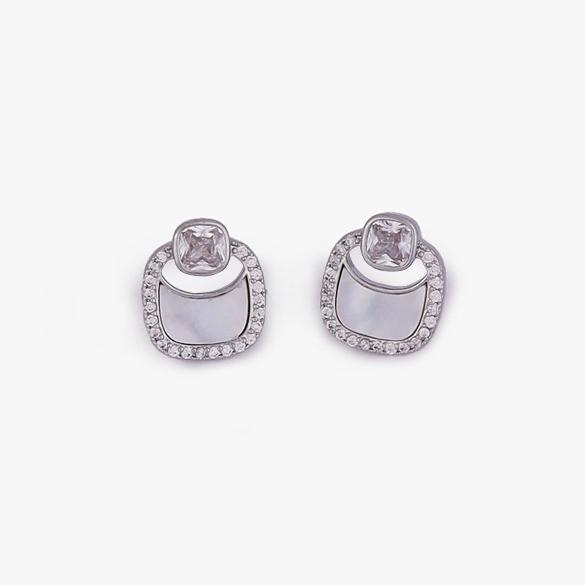 Saloni Fashion Jewellery Round Shape Studded CZ Silver Plated Stud Earring For Women - view 3