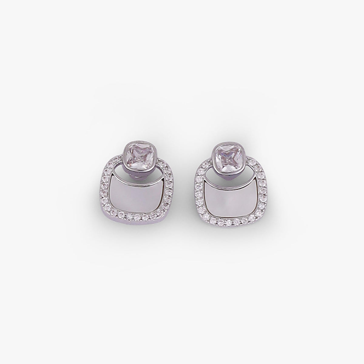 Saloni Fashion Jewellery Round Shape Studded CZ Silver Plated Stud Earring For Women - view 4