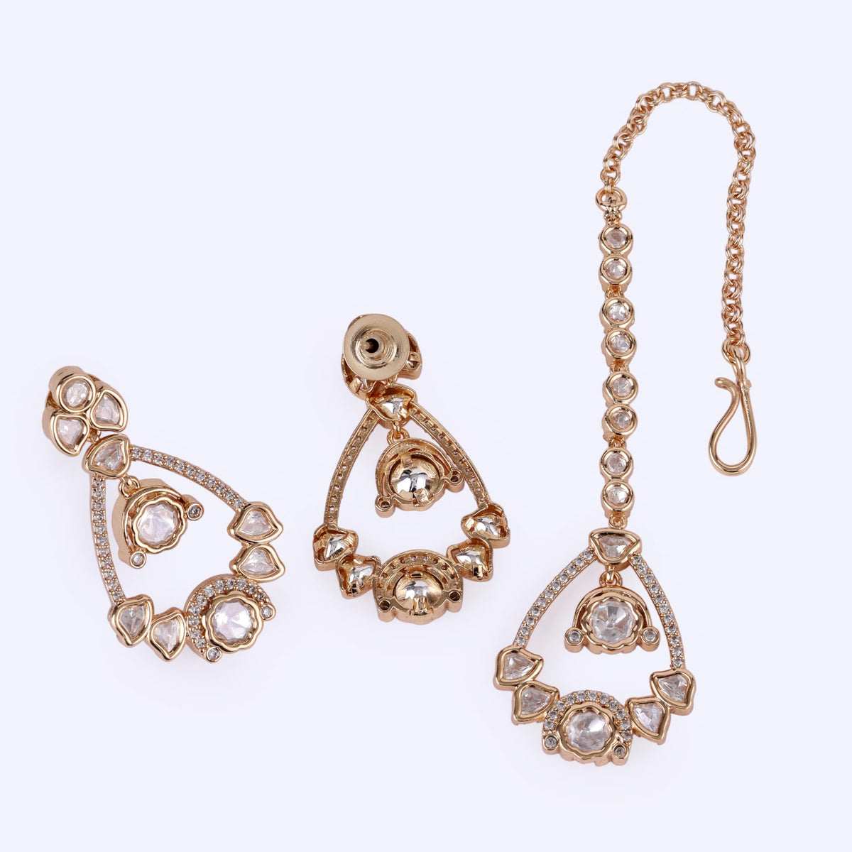 Saloni Fashion Jewellery Round Shape Uncut Kundan Stone 18 KT Gold Plated Brass Choker Necklace Set with Maang Tikka For Women and Girls - view 4