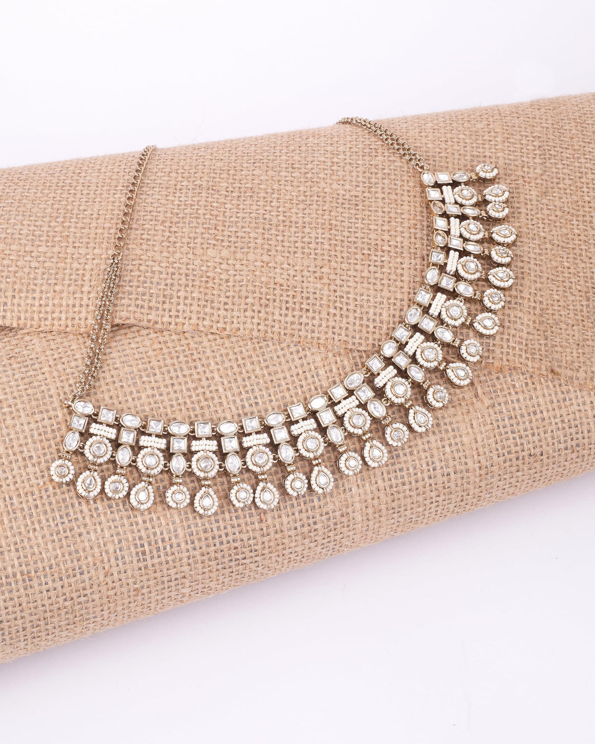Saloni Fashion Jewellery Round Shape White Uncut Kundan Stone Antique Gold Plated Brass Choker Necklace Set with Maang Tikka For Women and Girls