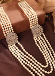 Saloni Fashion Jewellery Royal Flower Design Pearl 5 String Brown Stone Kundan Antique Gold Plated Long Haram Necklace Mala For Women and Girls - view 2