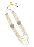 Saloni Fashion Jewellery Royal Flower Design Pearl 5 String Brown Stone Kundan Antique Gold Plated Long Haram Necklace Mala For Women and Girls - view 3