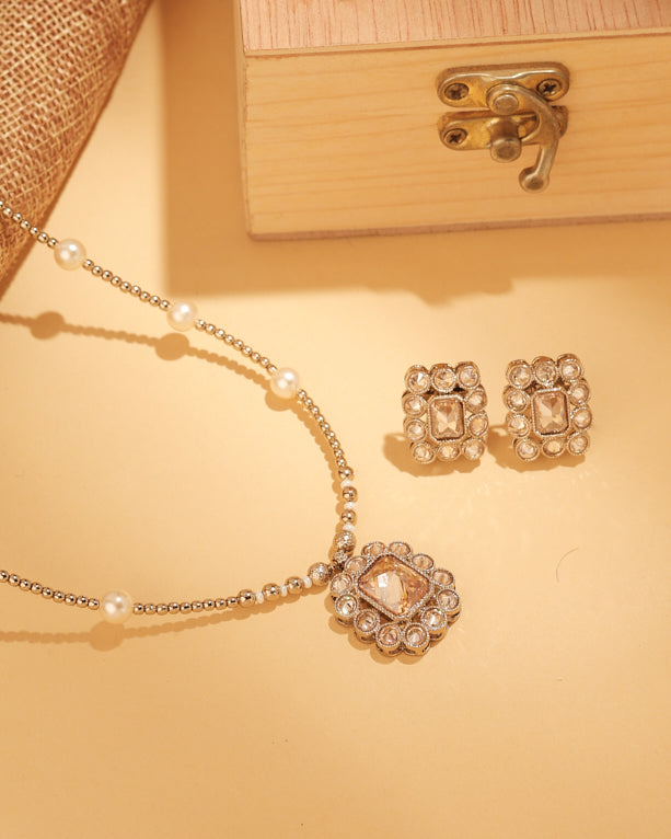 Small Golden Balls CZ and Uncut Kundan Stone Gold Plated Choker - side view | Saloni Fashion Jewellery, Mumbai