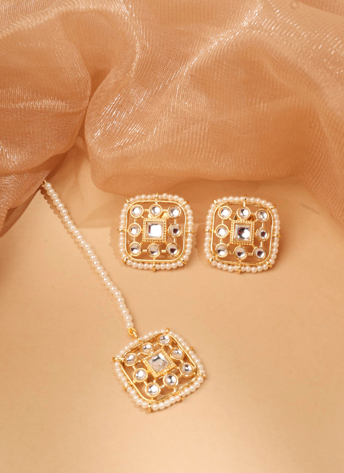 Saloni Fashion Jewellery Square and Pearl White Kundan Stone Gold Plated Choker Necklace With Maang Tikka For Women and Girls
