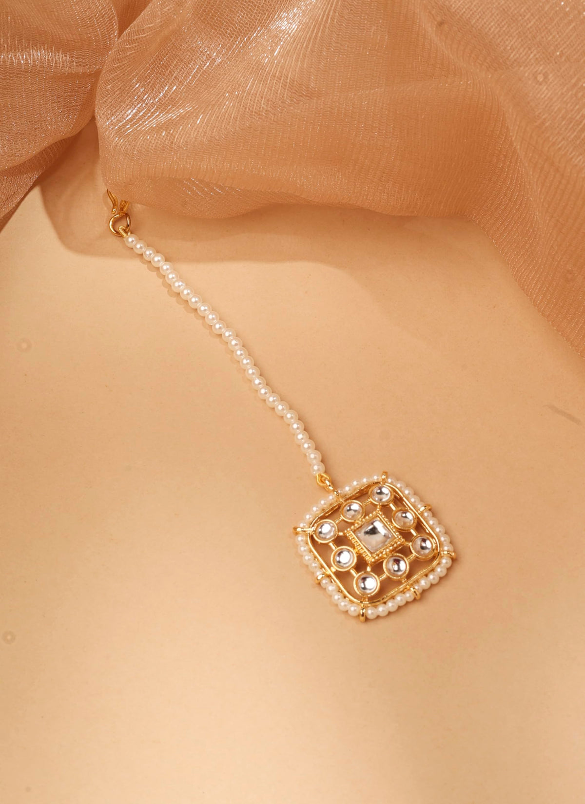 Saloni Fashion Jewellery Square and Pearl White Kundan Stone Gold Plated Choker Necklace With Maang Tikka For Women and Girls