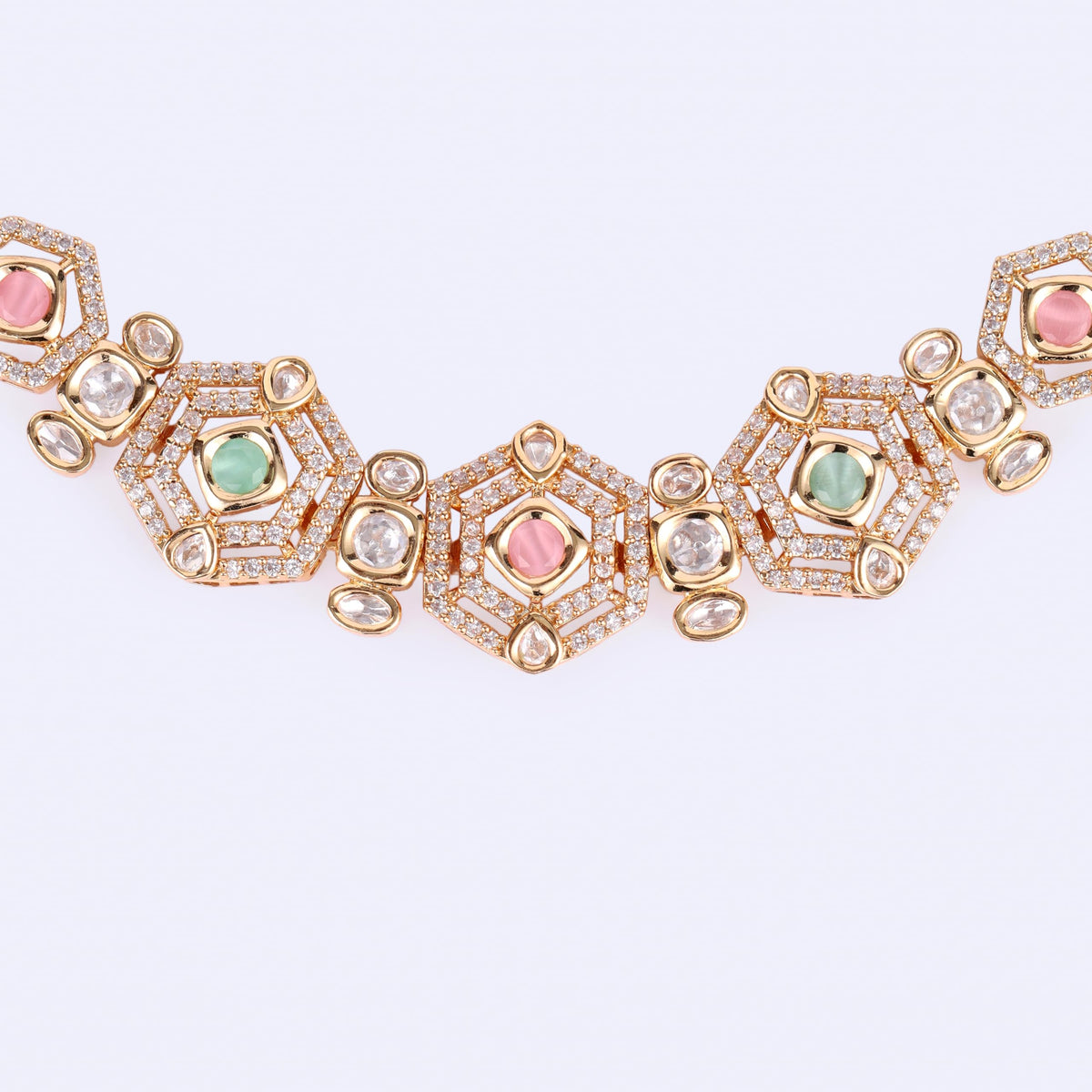 Saloni Fashion Jewellery Square Shape Brass Kundan Stone 18 KT Gold Plated Choker Necklace Set with Maang Tikka For Women and Girls - view 3