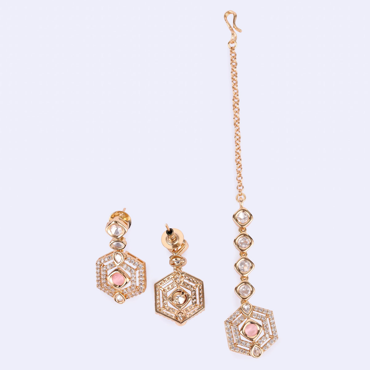 Saloni Fashion Jewellery Square Shape Brass Kundan Stone 18 KT Gold Plated Choker Necklace Set with Maang Tikka For Women and Girls - view 4