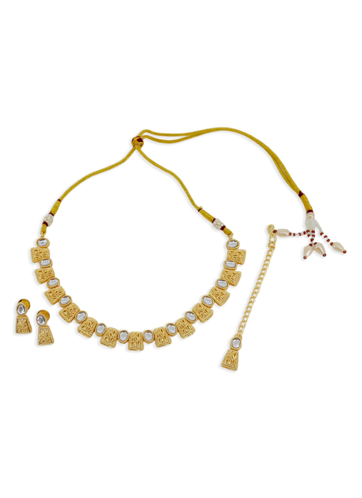 Saloni Fashion Jewellery Square Shape Gold Kundan Stone Gold Plated Brass Choker Necklace Set with Maang Tikka For Women and Girls