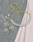 Square Shape Pearls Antique Gold Plated Choker Necklace Set With Maangtikka | Saloni Jewellery