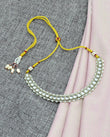 Square Shape Pearls Antique Gold Plated Choker Necklace Set - side view | Saloni Jewellery