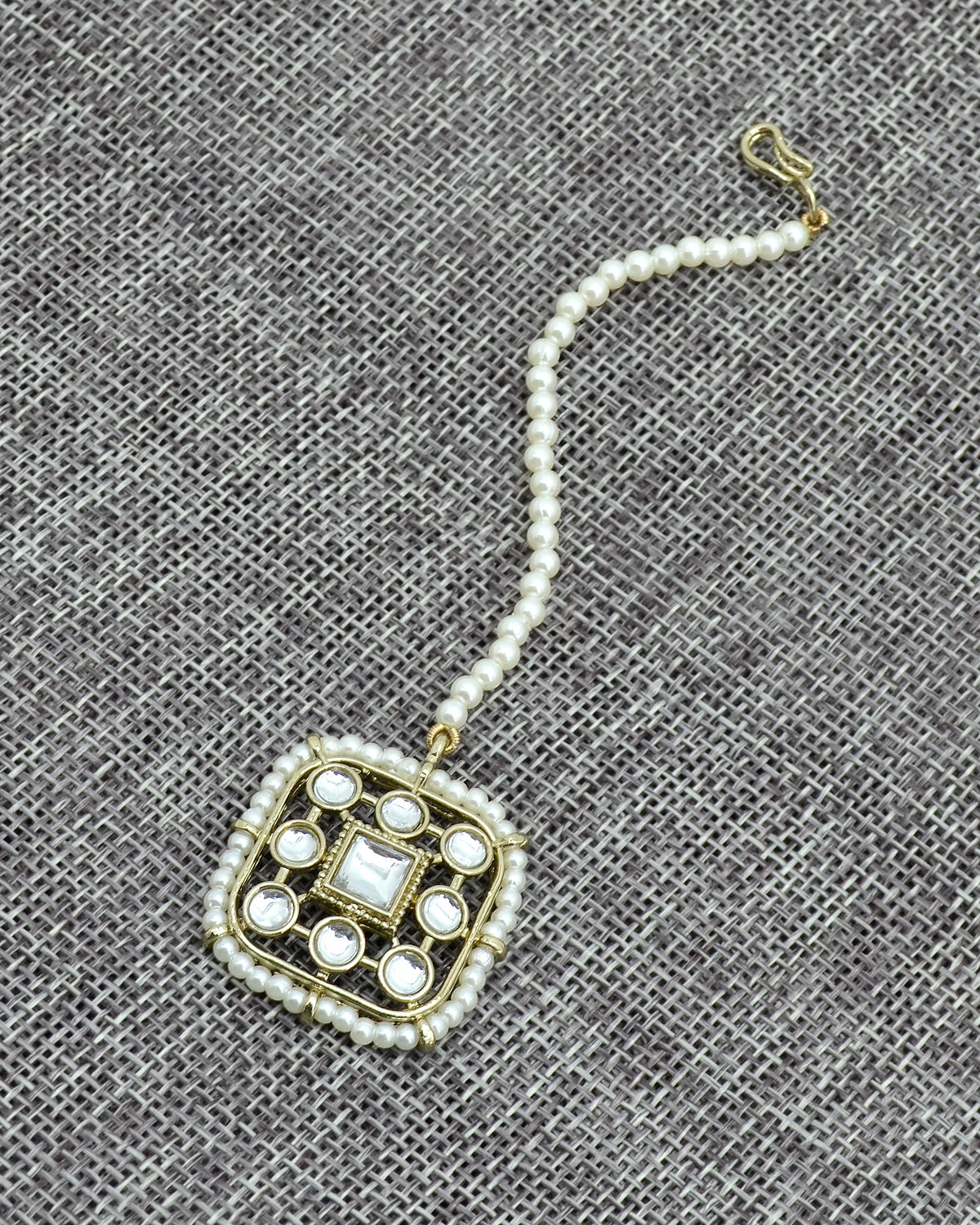 Square Shape Pearls Antique Gold Plated Choker Necklace Set - alternate view | Saloni Jewellery