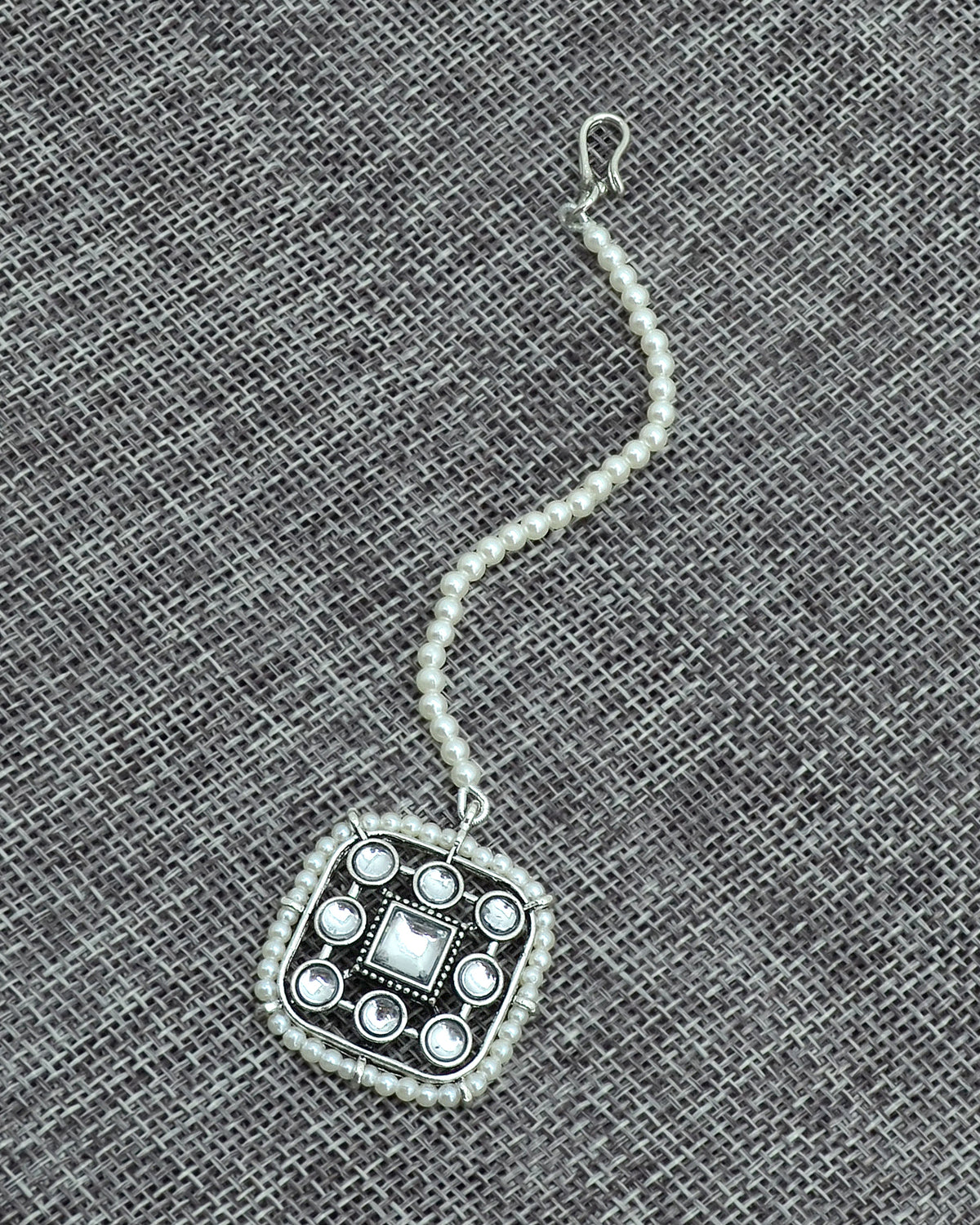 Square Shape Pearls Silver Plated Choker Necklace Set - alternate view | Saloni Jewellery