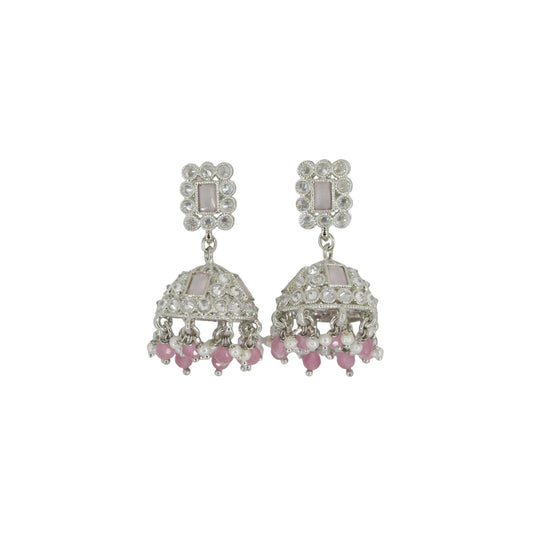 Saloni Fashion Jewellery Square Shape Silver Plated Pink Kundan Stone Jhumki Earring For Women and Girls