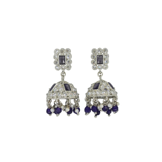 Saloni Fashion Jewellery Square Shape Silver Plated Purple Kundan Stone Jhumki Earring For Women and Girls