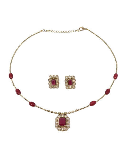 Saloni Fashion Jewellery Square Shape Small Golden Balls Gold Plated Ruby Uncut Kundan Stone Choker Necklace Set For Women and Girls