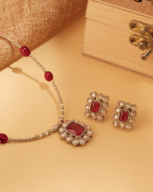 Saloni Fashion Jewellery Square Shape Small Golden Balls Gold Plated Ruby Uncut Kundan Stone Choker Necklace Set For Women and Girls