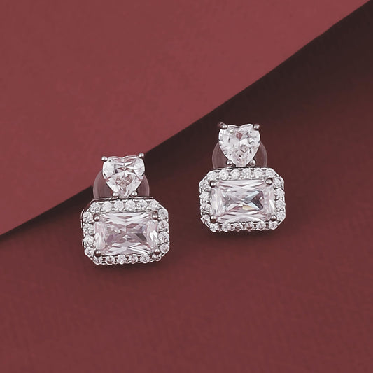 Saloni Fashion Jewellery Square Shape Studded CZ Silver Plated Combo Set of 2 Stud Earring For Women
