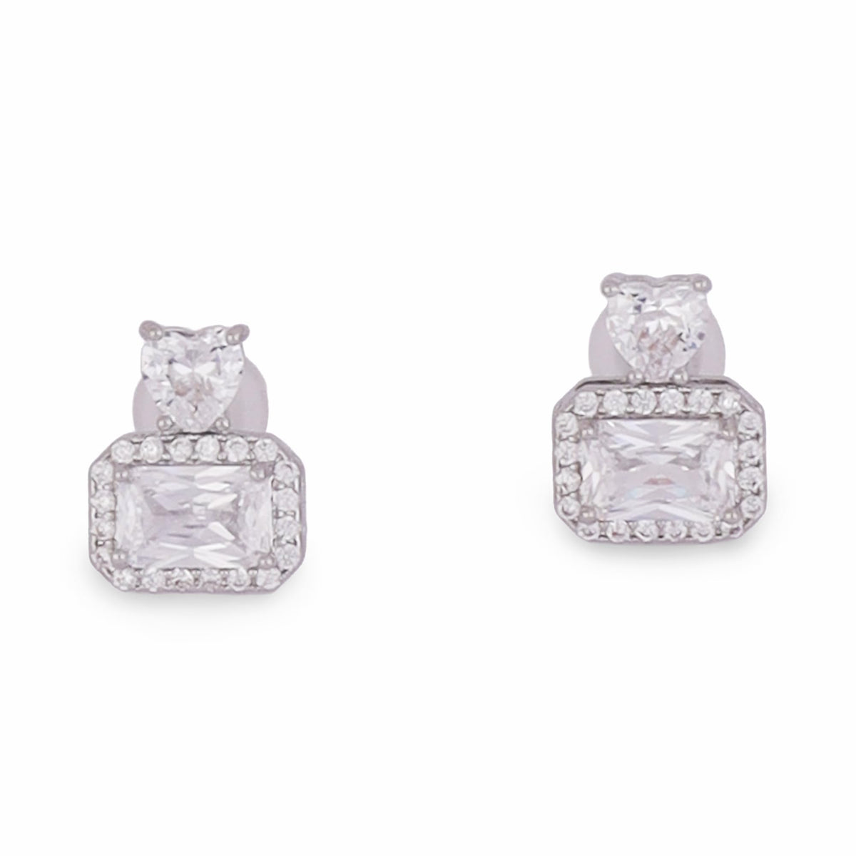 Saloni Fashion Jewellery Square Shape Studded CZ Silver Plated Combo Set of 2 Stud Earring For Women - view 4