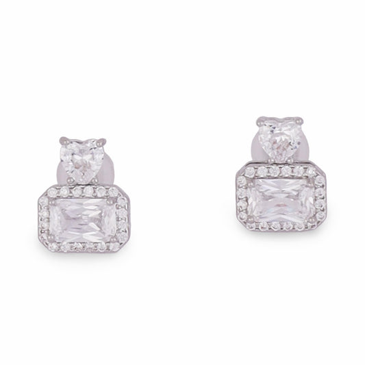 Saloni Fashion Jewellery Square Shape Studded CZ Silver Plated Stud Earring For Women