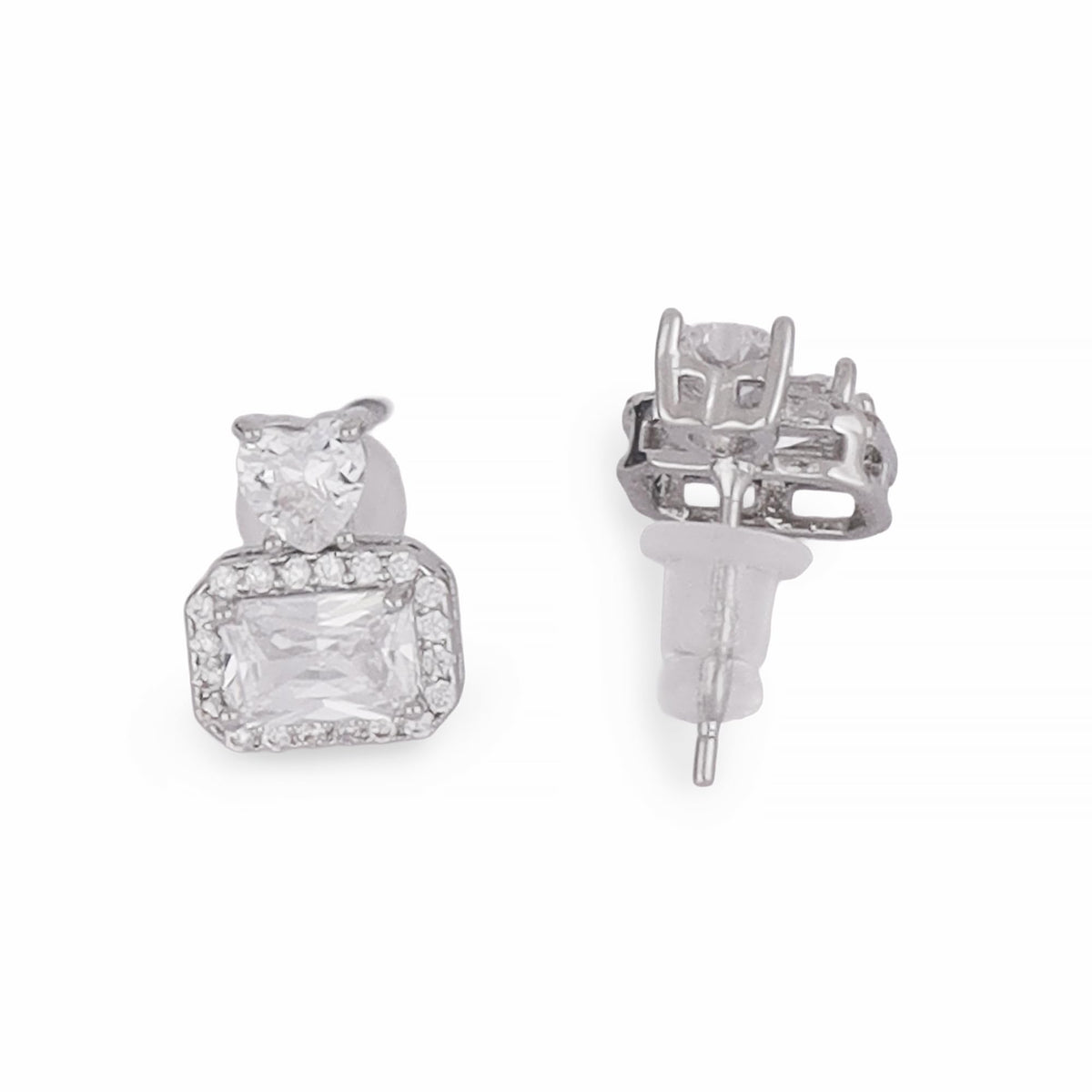 Saloni Fashion Jewellery Square Shape Studded CZ Silver Plated Stud Earring For Women - view 3