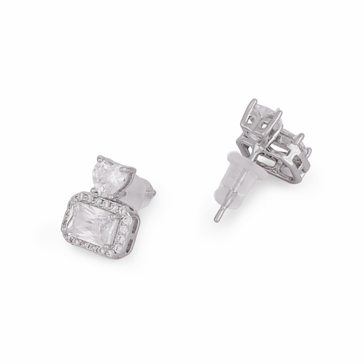 Saloni Fashion Jewellery Square Shape Studded CZ Silver Plated Stud Earring For Women - view 4