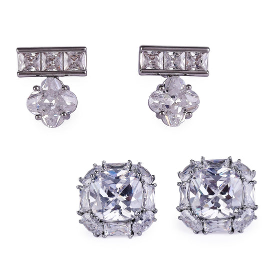 Saloni Fashion Jewellery Studded CZ Silver Plated Combo Set of 2 Stud Earring For Women
