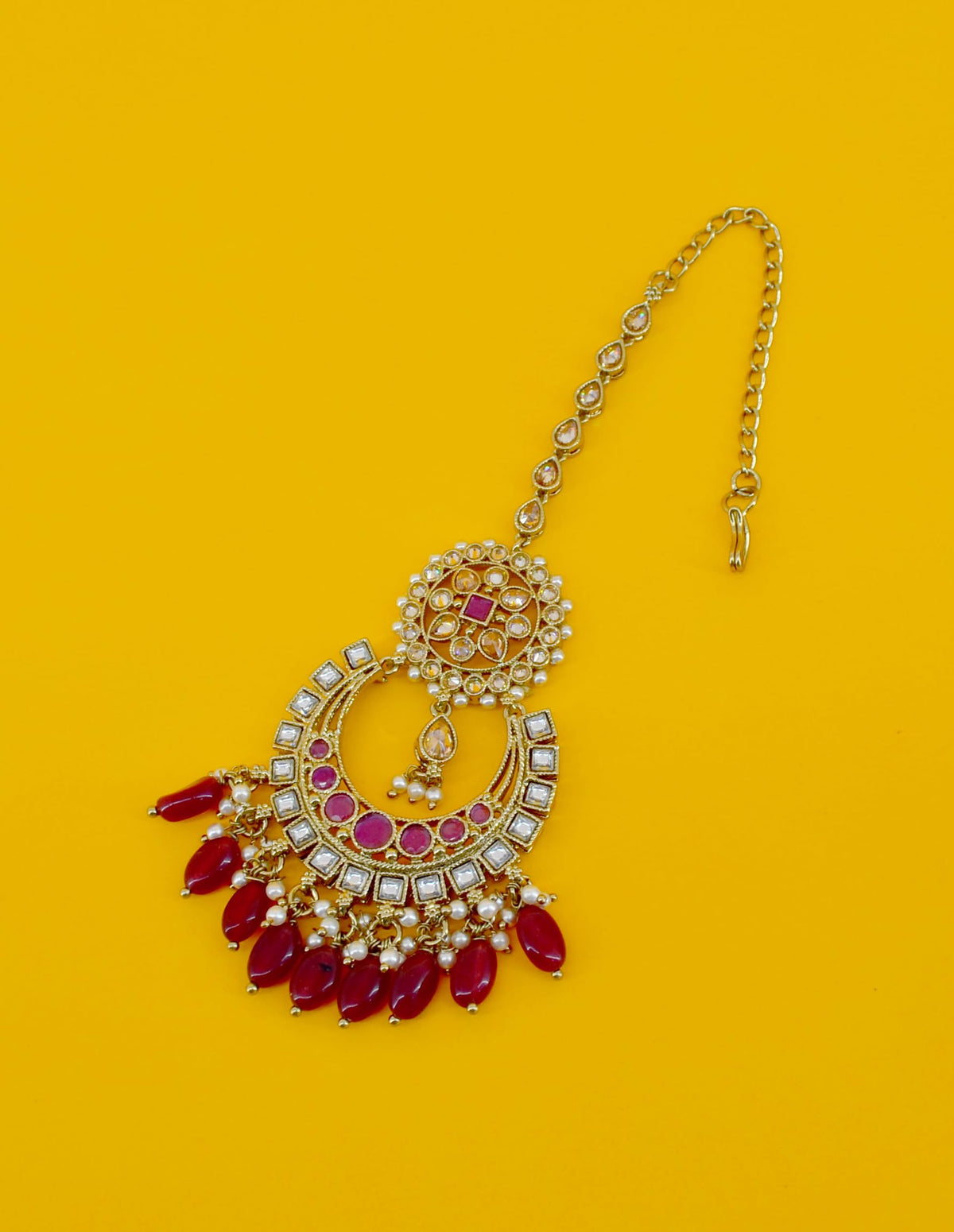 Saloni Fashion Jewellery Stylish Leaf Design Uncut Kundan Gold Plated Collar Necklace Set with Maangtikka For Women and Girls