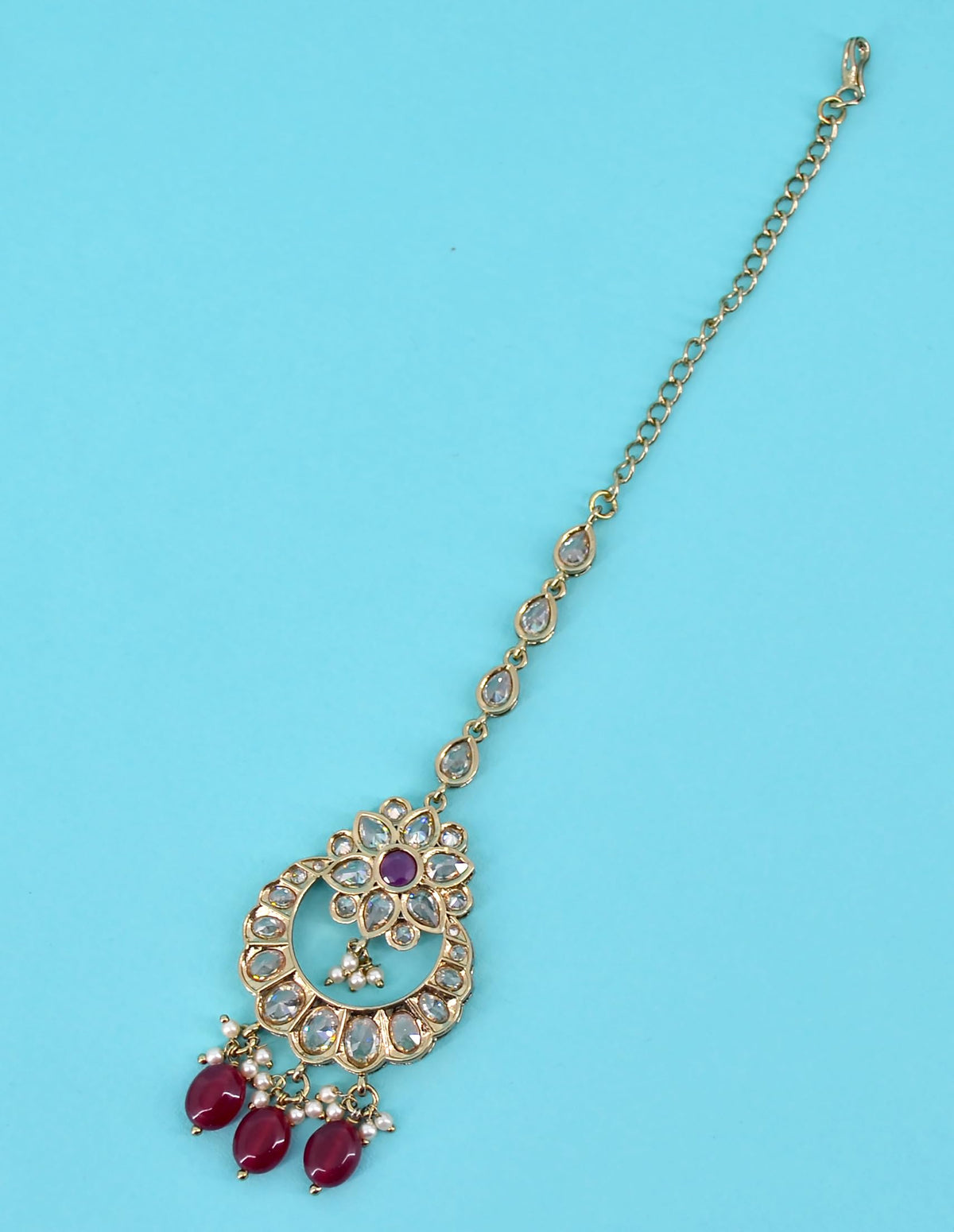 Saloni Fashion Jewellery Superb Flower and Chandelier Shape Uncut Kundan Gold Plated Choker Necklace Set with Maangtikka For Women and Girls